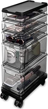 Photo 1 of iDesign The Sarah Tanno Collection Small 5-Drawer Stacking Cosmetic Organizer Cart, Smoke/Black
