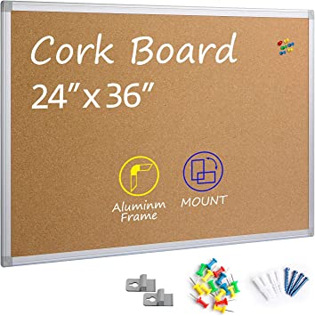 Photo 1 of Board2by Cork Board Bulletin Board 24 x 36, Silver Aluminium Framed 2x3 Corkboard, Office Board for Wall Cork, Large Wall Mounted Notice Pin Board
