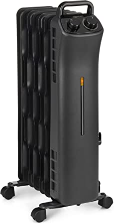 Photo 1 of Amazon Basics Portable Radiator Heater with 7 Wavy Fins, Manual Control, Black, 1500W
