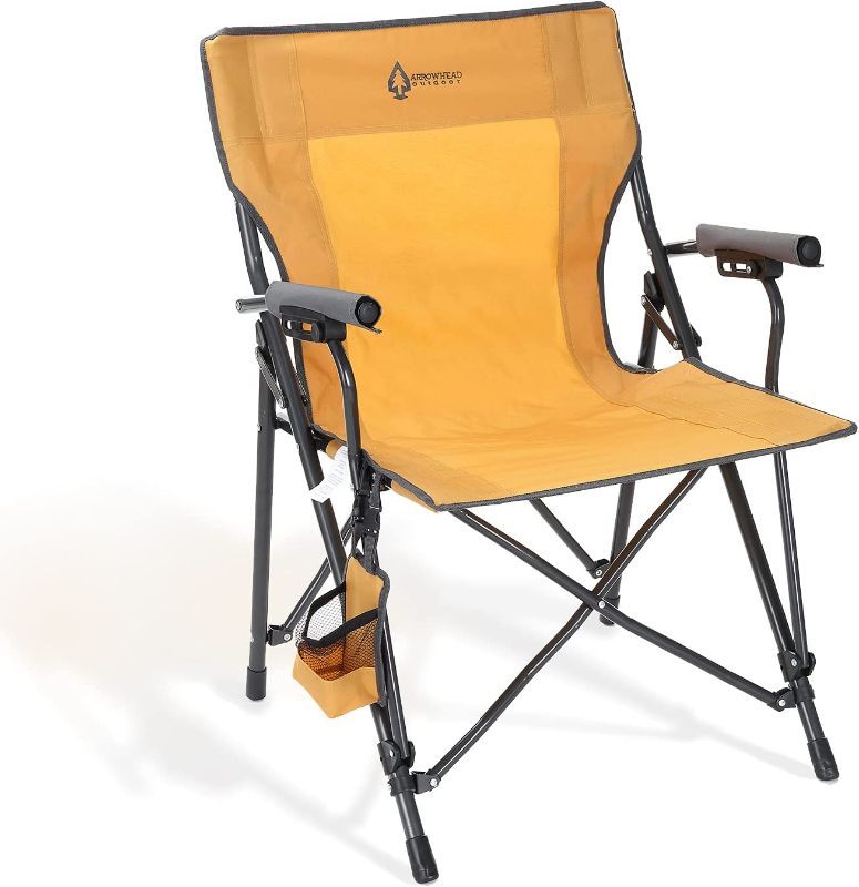 Photo 1 of ARROWHEAD OUTDOOR Portable Solid Hard-Arm High-Back Folding Camping Quad Chair, Heavy-Duty Carrying Bag, Cup Holder Included w/Side Pouch, Supports up to 300lbs, USA-Based Support
