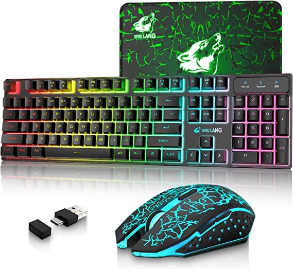 Photo 1 of Wireless Gaming Keyboard and Mouse Combo,Type-C 2.4G Wireless Receiver,LED Backlit Rechargeable 3800mAh Battery,Mechanical Feel,7D Gaming Mice,Mouse Pad for PC TV Phone Gamers (Black)
