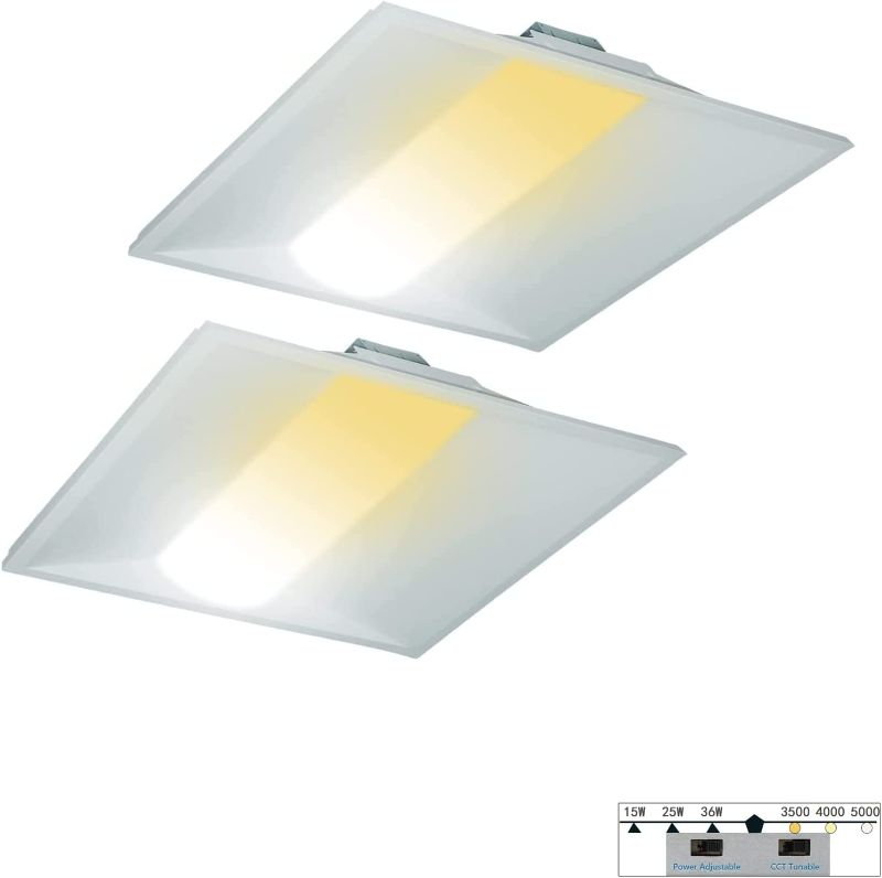 Photo 1 of Sokply 2X2FT LED Troffer Light, 3CCT 3500K/4000K/5000K Selectable, 15W/25W/36W Swith Adjustable Center Basket Light, Up to 4680LM, 1-10V Dimmable Drop Ceiling Light- UL&DLC Listed(2 Pack)
