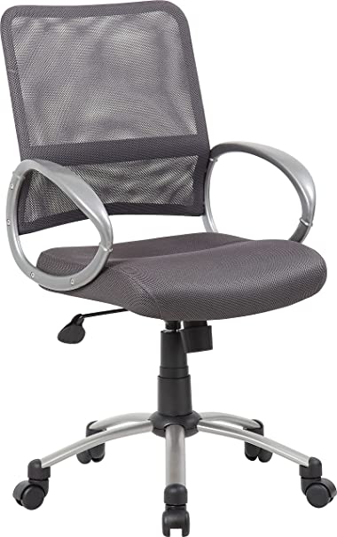 Photo 1 of Boss Office Products Mesh Back Task Chair with Pewter Finish in Charcoal Grey
