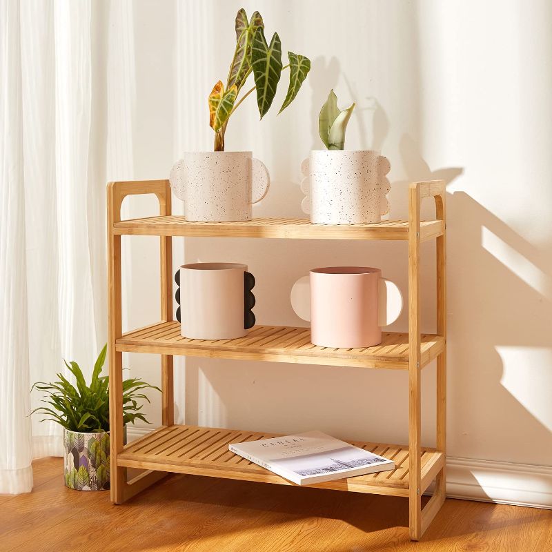 Photo 1 of Bamboo Bathroom Shelf,3-Tier Stackable Shoe Shelf Sotrage Orgazinzer, Multifunctional Bathroom Towel Shelf Kitchen Living Room Holder
