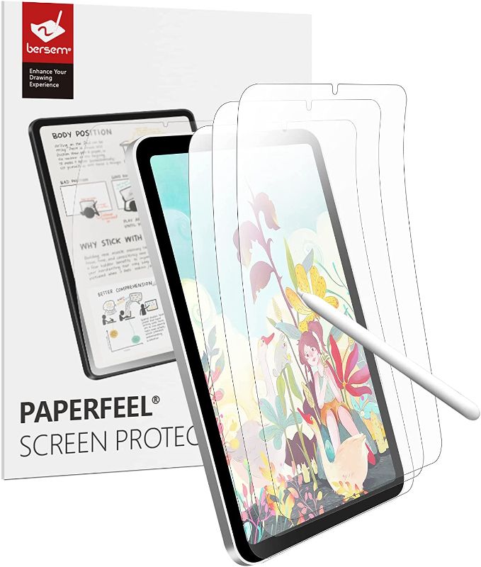 Photo 1 of BERSEM [3 Pack] Paperfeel Screen Protector Compatible with iPad Mini 6 (8.3 inch) 2021 Anti Glare for iPad Mini 6th Generation Drawing Bubble Free High Touch Sensitivity Case Friendly -- 2 COUNT 
