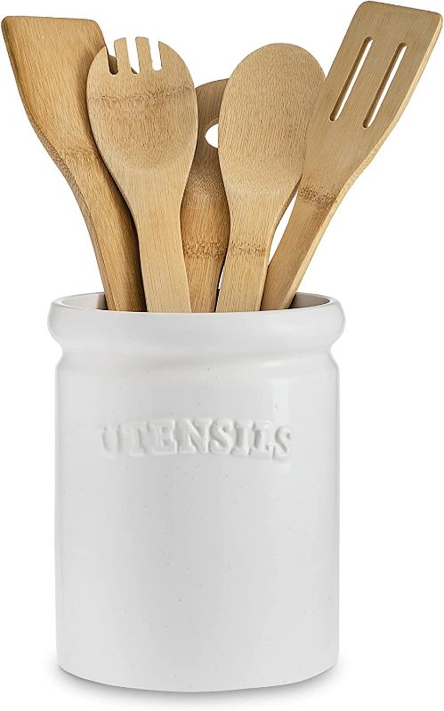 Photo 1 of Sheffield Home Ceramic Kitchen Utensil Holder- Extra Large Farmhouse Utensil Holder for Countertop, Kitchen Organization and Storage, Speckled Vintage Style...
