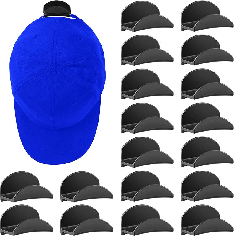 Photo 1 of 18 Pack Adhesive Hat Holder for Baseball Caps, No Drilling Cap Hook for Wall Mount, Strong Hold Hat Wall Hanger, Hat Clips for Hanging Wall Hat Organizer, Minimalist Hat Racks Design (Black)
