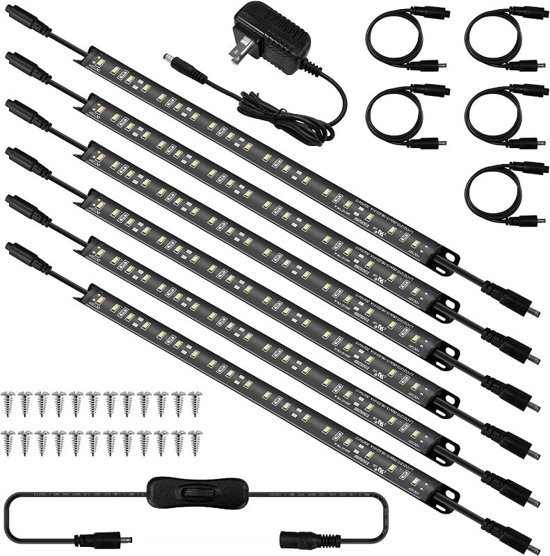 Photo 1 of Under Cabinet Lighting, 12" Linkable/Extendable LED Light Bars with Power Adapter + Extra Extension Cables, for Kitchen, Closet, Gun Safe, Locker, Under Counter, Shelf, Showcase(5000K) -- FACTORY SEALED 
