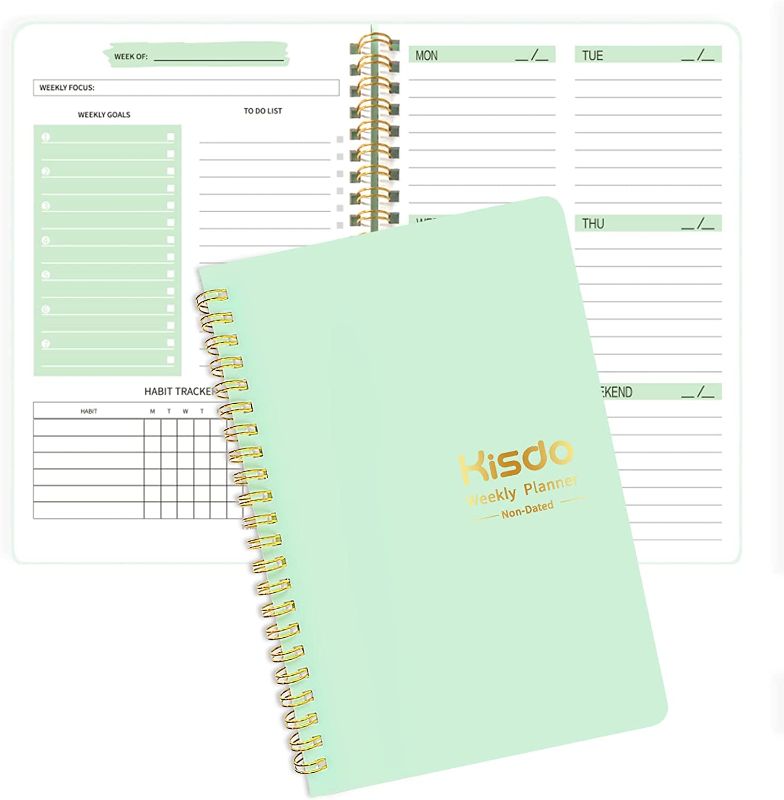 Photo 1 of Kisdo Weekly Planner Undated Planner Book with To-Do List ,Week Goals ,Habit Tracker, 5.7"X 8" Inch for 52 Weeks Green Planning --- 2 COUNT 
