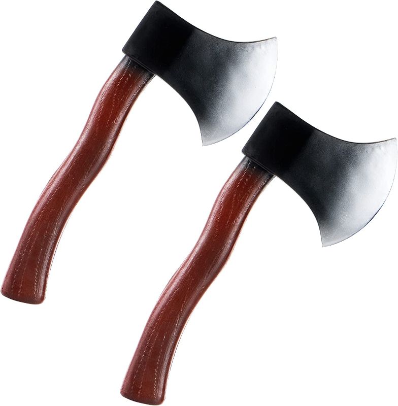 Photo 1 of  2Pcs Fake AxeToys Foam Axe Knife Weapon Toys - Wood Look Hatchet Axe Prop Hatchet Trick Props for Kids Children Adult 
