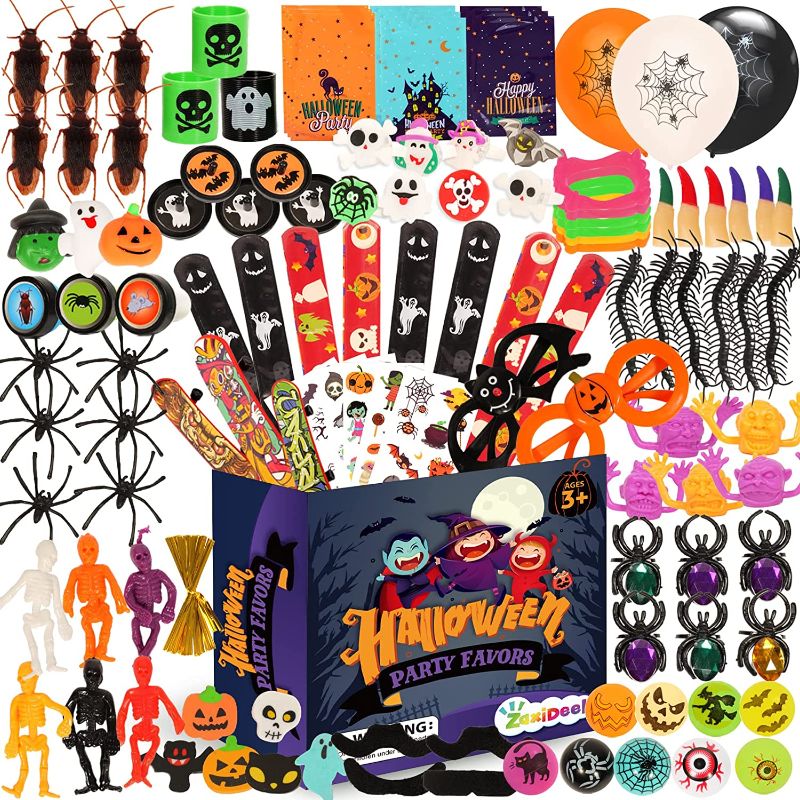Photo 1 of 120PCS Halloween Party Favors for Kids and Adults,Halloween Party Supplies Trick or Treat Bucket Toy,Halloween Party Decorations Pack, Halloween Gifts for Kids ,Treasure Box Toys and Carnival Prizes for Boys and Girls
