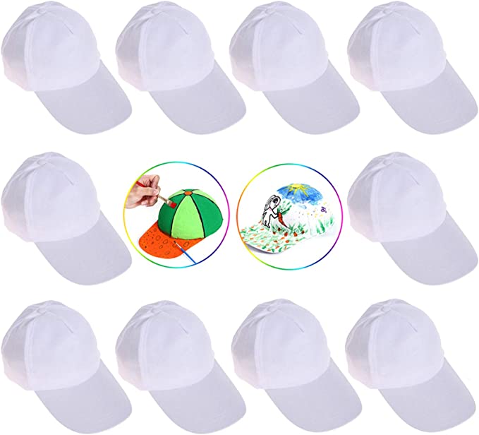 Photo 1 of  DIY Kids Baseball Caps Hats - White DIY Creative Painting Polyester Sun Hat Sports Cap for Kids Aged 3-12 yrs Old (10PCS)
