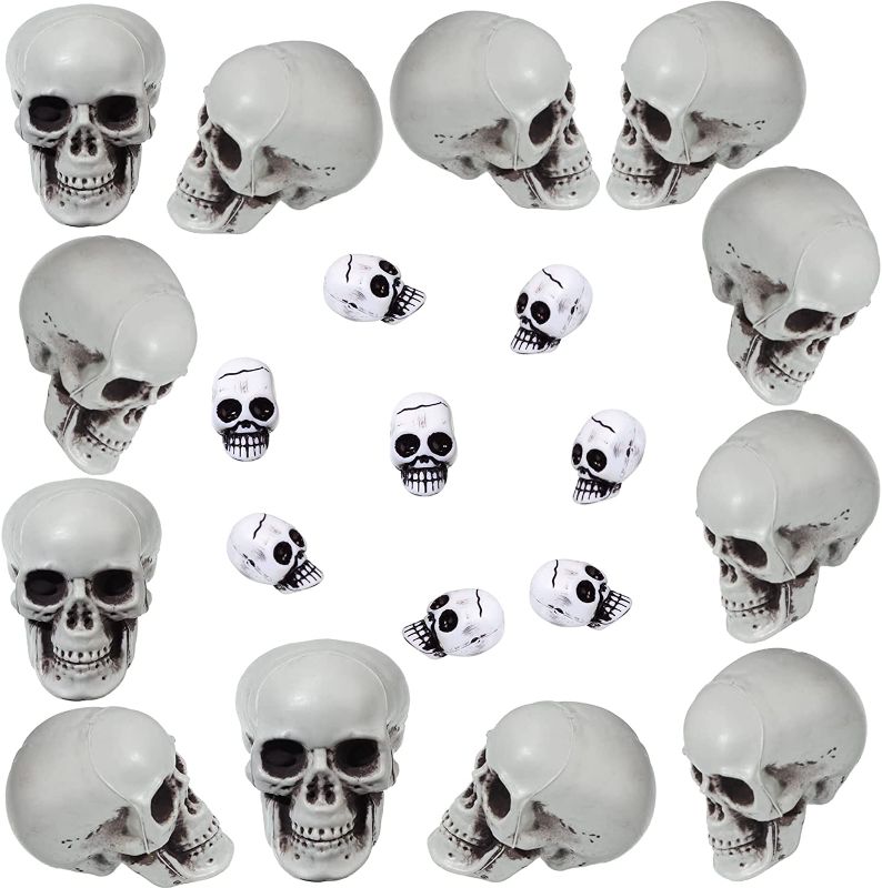 Photo 1 of 20 Pieces Halloween Skulls Realistic Looking Skulls Lifelike Plastic Skull Heads Mini Skulls Fake Skull Skeleton Head Halloween Decoration Terrifying Skeleton Ornament for Party Joke Toys, 2 Styles
