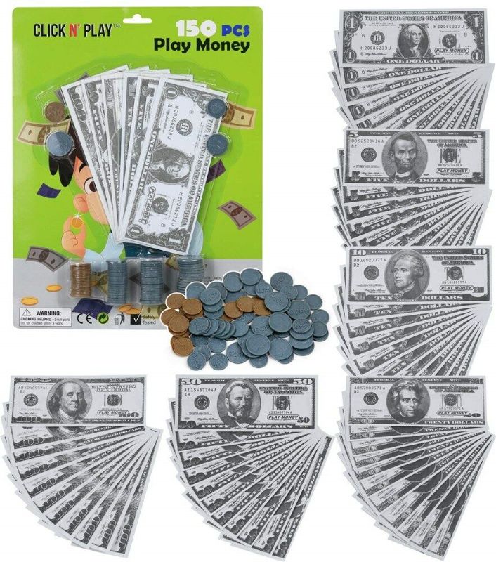 Photo 1 of Click N' Play Pretend Play Money Realistic Bills & Coins Counting 150 Piece
