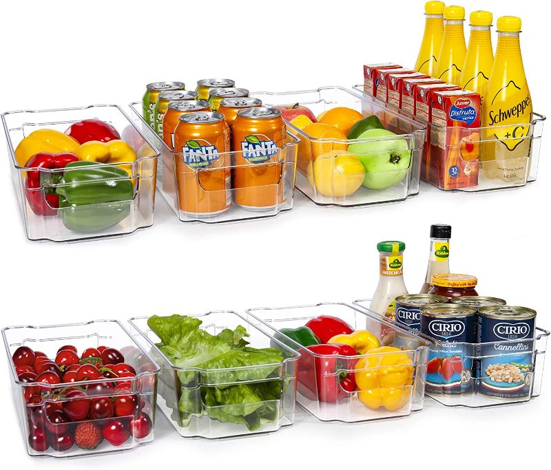 Photo 1 of  Refrigerator Organizer Bins - 8pcs Clear Plastic Bins For Fridge, Freezer, Kitchen Cabinet, Pantry Organization and Storage, BPA Free Fridge Organizer, 12.5" Long  -- FACTORY SEALED --
