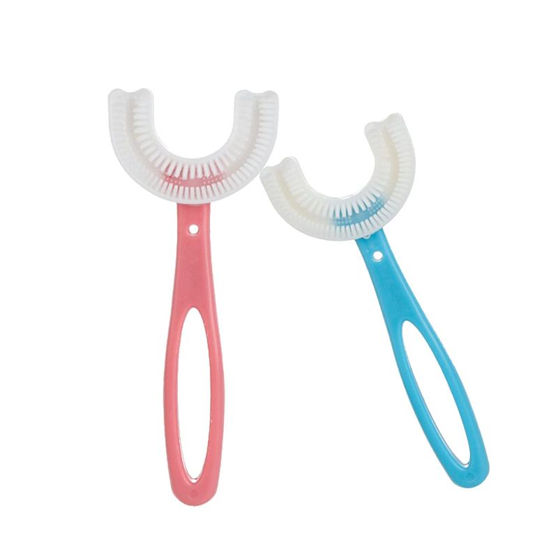 Photo 1 of 2 PCS U-Shaped Kids Toothbrush, Soft Manual Training Toothbrush for Kids 6-12 Years (Pink +Blue)
