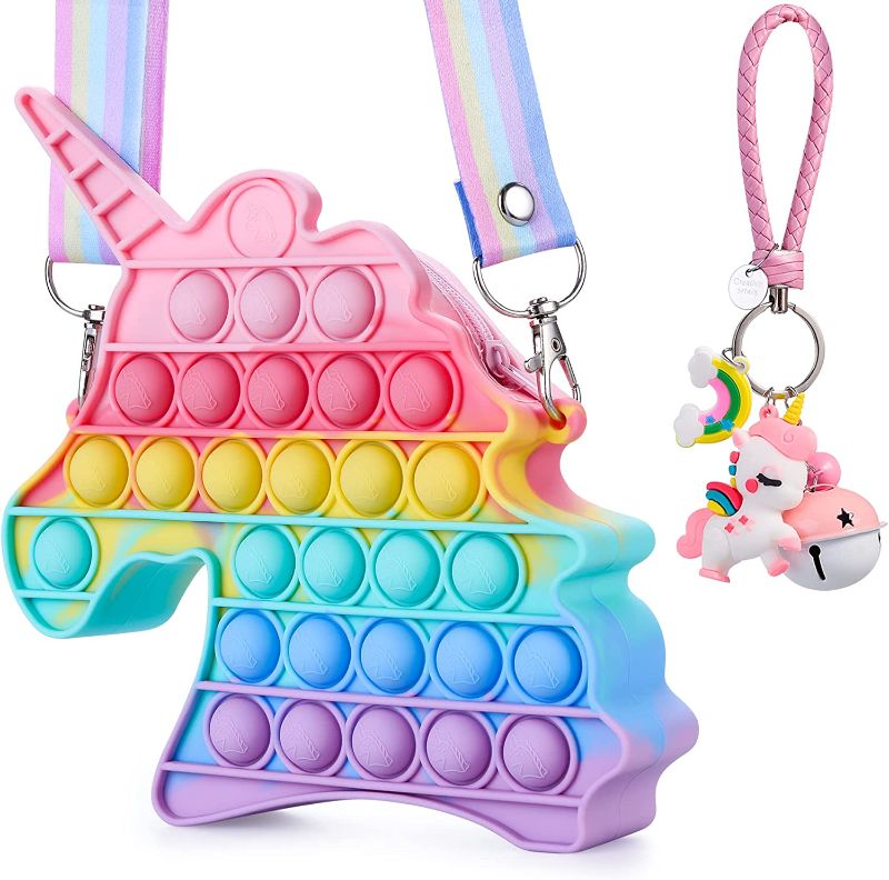 Photo 1 of 1 pc OUMEE Pop Purse Bag Fidget Toys for Girls, Easter Gift Rainbow Pop Fidgets Shoulder Bag Crossbody, Silicone Push Bubble Popper Backpack Easter Decoration Pop Toy for Stress Relief (Unicorn)