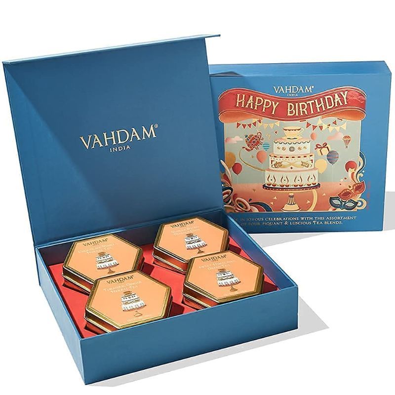 Photo 1 of VAHDAM, Birthday Gift Box, OPRAH'S FAVORITE BRAND - 4 TEAS, 100 SERVINGS | Premium Birthday Tea Gift Set for Women & Men | Luxurious Gift Box--- exp date  07/2023