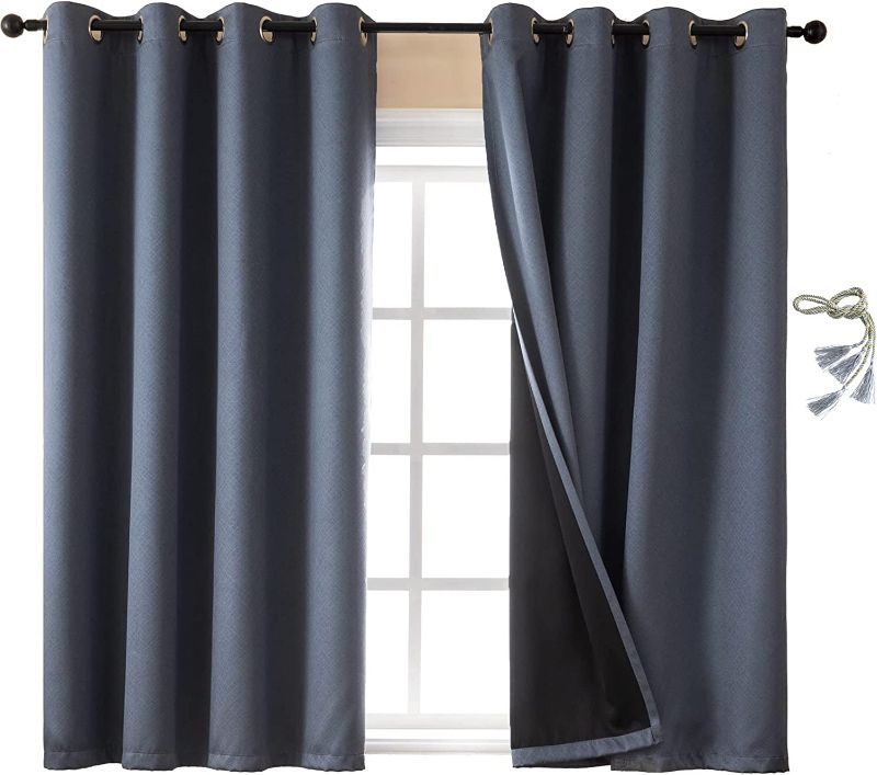 Photo 1 of Baolanna 100% Blackout Curtains 2 Panels Set Grommet Top Completely Blackout Window Curtain Panels 63 Inches Length Thermal Insulated Full Room Darkening Drapes for Bedroom Living Room (Grey, 52x63)