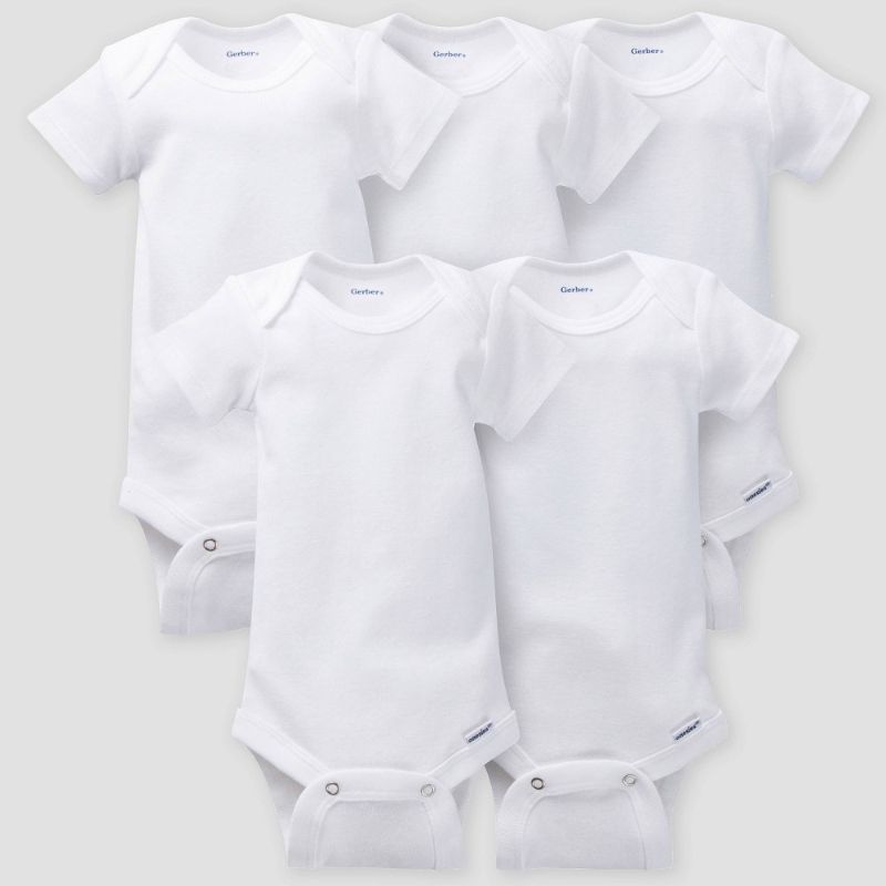 Photo 1 of Gerber Baby 5pk Short Sleeve Onesies - White 0-3M
