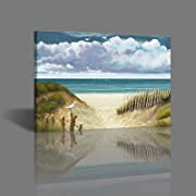 Photo 1 of Beach Wall Art - Canvas Wall Art Blue Natural Landscape with Sea Birds - Bathroom Decor Wall Art Prints Artwork Home Bedroom Office Kitchen Room Decorations | Framed Wall Art, 12x16 inches
