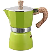 Photo 1 of 3 Cups/6 Cups Multicolors Classic Italian Stovetop Espresso Maker for Great Flavored Strong Espresso?Italian Style Aluminous Espresso Mocha Pot,Cuban and Greca coffee maker,150ML/300ML moka coffee pot ,Brewer Percolator with wooden handle (GREEN, 300ML)
