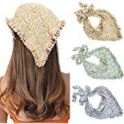 Photo 1 of 3Pcs Floral Hair Bandanas Chiffon Head Kerchief for Women Girls Boho Hair Scarf Headband Bandana Daisy Lace Head Scarf (Ruffled Edge Floral (blue/yellow/green))
