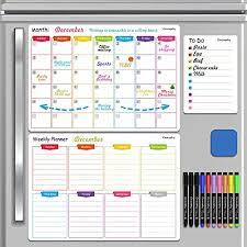 Photo 1 of 3 Pcs Magnetic Dry Erase Calendar Whiteboard, Magnetic Calendar White Board for Refrigerator with 10 Markers, Monthly Weekly Organizer Daily Notepad, Kitchen Fridge Planners, Family Calendar
