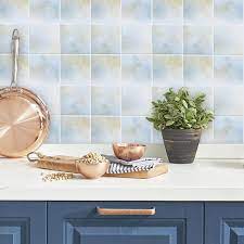 Photo 1 of BLUE PEEL AND STICK WALLPAPER THICK COLORFUL TILE CONTACT PAPER DECORATIVE REMOVABLE WALL PAPER 17.7" X 118" BRICK SELF-ADHESIVE WATERPROOF WALLPAPER FOR BATHROOM BACKSPLASH COUNTERTOP