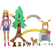 Photo 1 of Barbie Wilderness Guide Interactive Playset with Blonde Barbie Doll (12-in), Outdoor Tree, Bridge, Overhead Rainbow, 10 Animals & More, Great Gift for Ages 3 Years Old & Up
