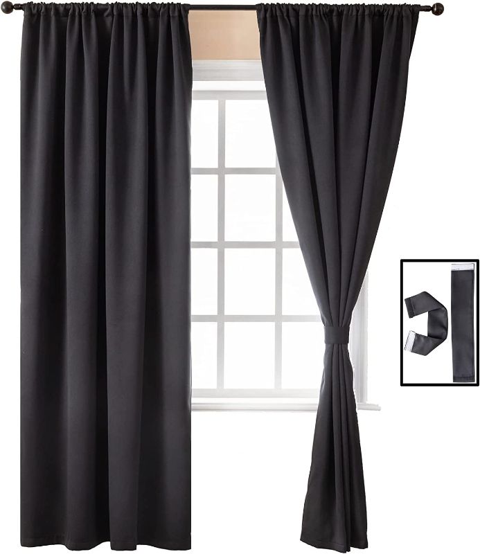 Photo 1 of Baolanna Blackout Room Darkening Curtains 84 Inches Long 2 Panels Set Rod Pocket Window Curtain Panels Thermal Insulated Noise Reducing Draperies for Bedroom Living Room (Black, W52 x L84 )
