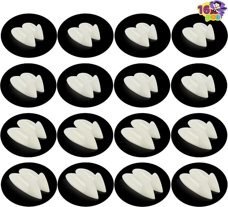 Photo 1 of 16 Pairs Vampire Teeth Fake Fangs Teeth 4 sizes with Adhesive for Halloween Cosplay kids Women Men Party Prop Decoration White Horror 13mm, 15mm, 17mm, 19mm Fake Teeth Vampire Dress Up Accessories
