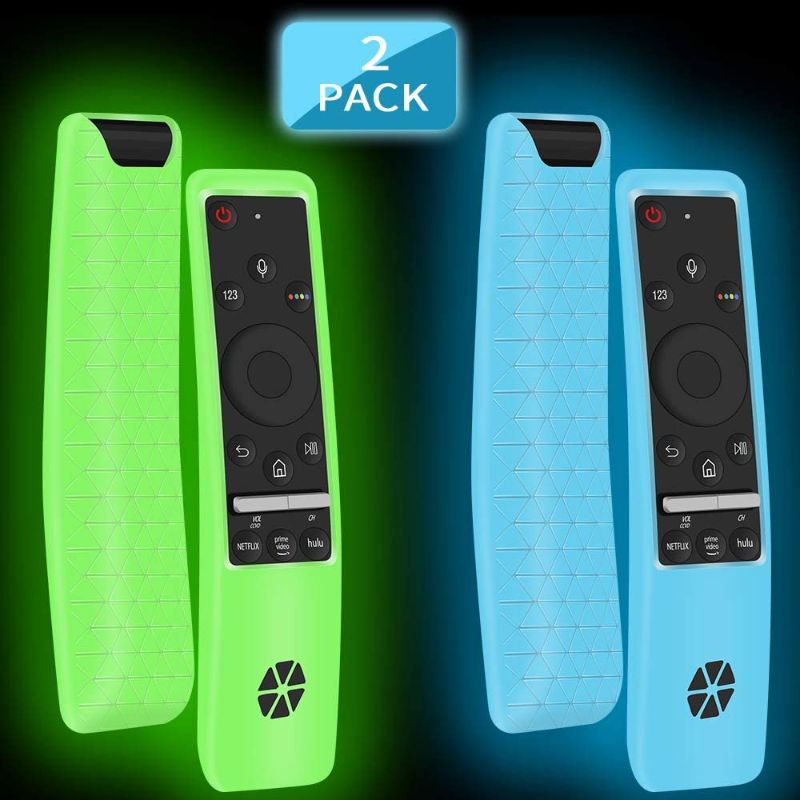 Photo 1 of 2Pack Silicone Protective Case for Samsung Smart TV Remote Controller BN59 Series,[Thicken Layer]Shockproof Remote Case Holder for Samsung 4K HDTV Curved Remote Battery Back Covers-Glowblue+Glowgreen
