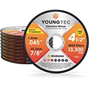 Photo 1 of YOUNGTEC 4 1/2 Cut Off Wheel, Quality Thin 4 1/2”x0.045”x7/8” Grinder Wheel, Metal & Stainless Steel Aggressive Cutting Wheel for Angle Grinder, General Purpose Metal Cutting, 10 Pack
