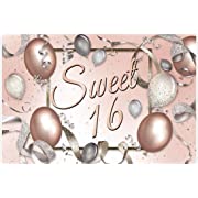 Photo 1 of Allenjoy 7x5ft Sweet 16th Themed Rose Golden Backdrop Supplies for Girls Princess Birthday Party Decorations Vinyl Glitter Sparkle Shiny Photography Background Studio Photoshoot Props Favors Banners
