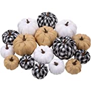 Photo 1 of 16 Pcs Artificial Pumpkins Assorted Fall Pumpkins White Pumpkins Burlap Pumpkins Rustic Pumpkins for Fall Harvest Thanksgiving Halloween Fireplace Decorations
