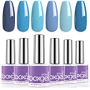 Photo 1 of Blue Gel Nail Polish Set - Summer Gel Nail Polish 2022 BTArtbox 6 Colors Sea Blue Sapphire Navy Aquarius Gel Polish Set Soak off Gel Nail Polish Kit with French Nail Stamper
