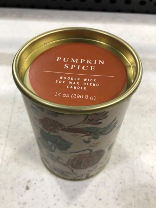 Photo 2 of 14oz Gold Tin with Vegetalia Print Wrap Label Woodwick Pumpkin Spice Candle Gold - Threshold™

