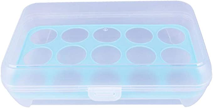 Photo 1 of AKOAK 1 Pack Refrigerator Egg Tray Refrigerator Storage Container Single Layer Stackable Preservation Box with Cover Protector Egg Rack Kitchen PP Egg Carrier Can Store up to 15 Eggs (blue)
