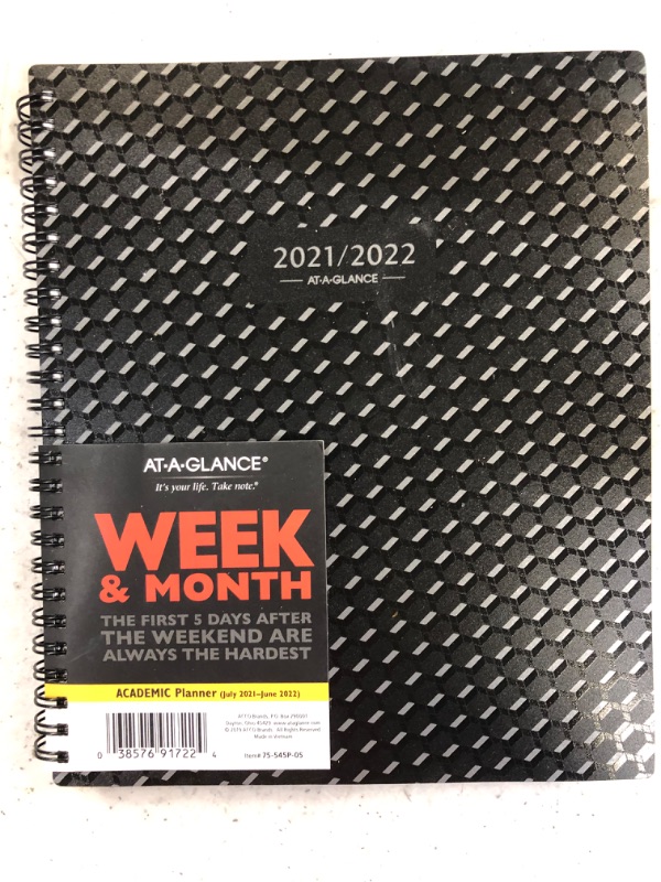 Photo 2 of Academic Planner 2021-2022, AT-A-GLANCE Weekly & Monthly Planner, 7" x 8-3/4", Medium, for School, Teacher, Student, Elevation, Black (75545P05)
