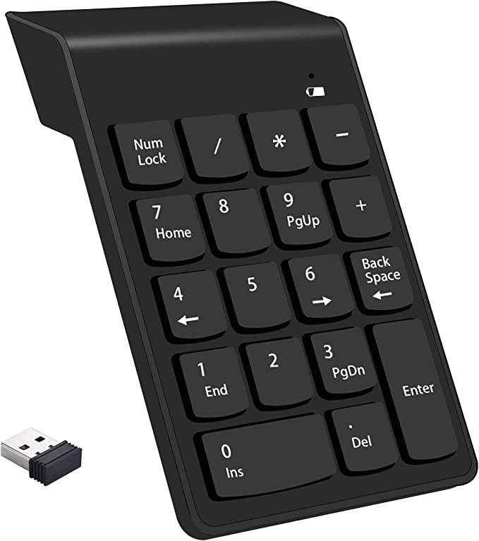 Photo 1 of Wireless Numeric Keypad 18Keys Portable Number Numpad with 2.4G Mini USB Receiver for Laptop Notebook, Desktop, Surface Pro, PC- Black
