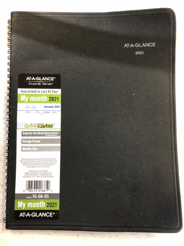 Photo 2 of AT-A-GLANCE Quicknotes Monthly Planner, 11" x 8.25", Black, 2021