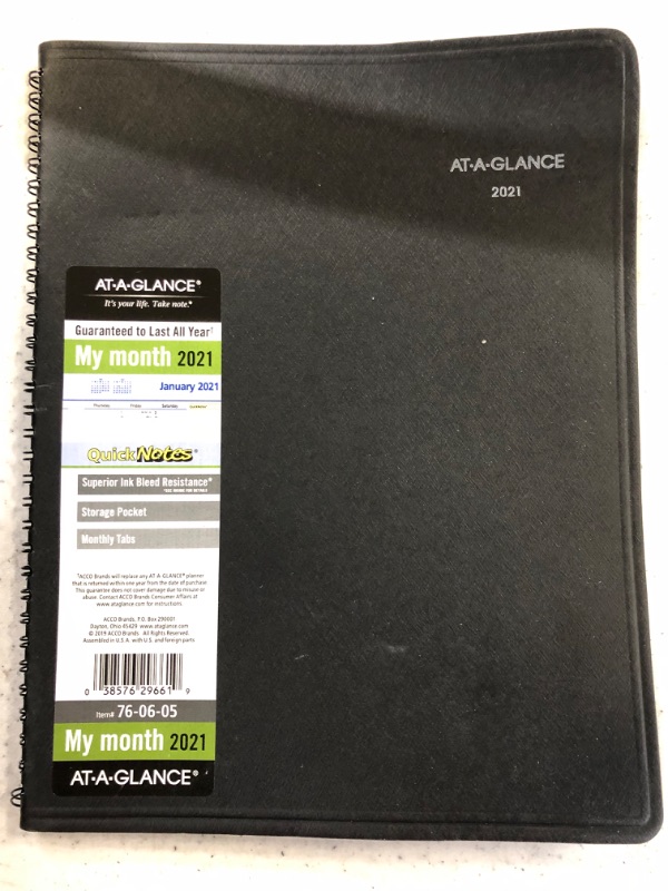 Photo 1 of AT-A-GLANCE Quicknotes Monthly Planner, 11" x 8.25", Black, 2021