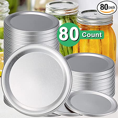 Photo 1 of 80-Count Canning Lids Wide Mouth Canning Jar Flats for Ball Kerr Jars Ewadoo Split-Type Metal Mason Jar Lid for Canning-Food-Grade Material-100% Fit & Airtight for Large Mouth Jars(Not Include Rings)
