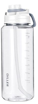 Photo 1 of 2L Tritan Water Bottle Leak Proof Transparent Large Capacity Water Jug 64oz Motivational Water Bottle With Time Maker and Straw For Gym Fitness (64OZ, White)
