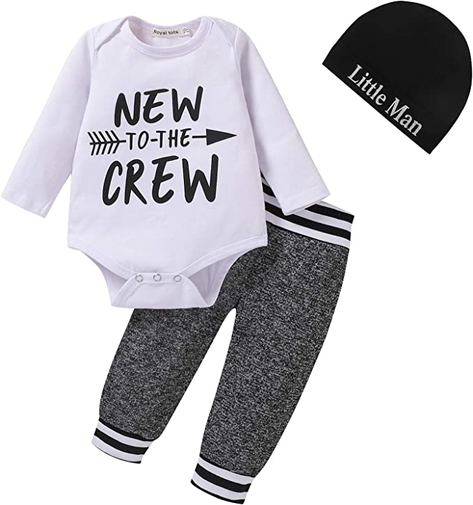 Photo 1 of Baby Boys Clothes Sets, Toddlers Infant Boys Print Romper + Long Pants + Hat 3PCS Outfits Set SIZE 6-9M

