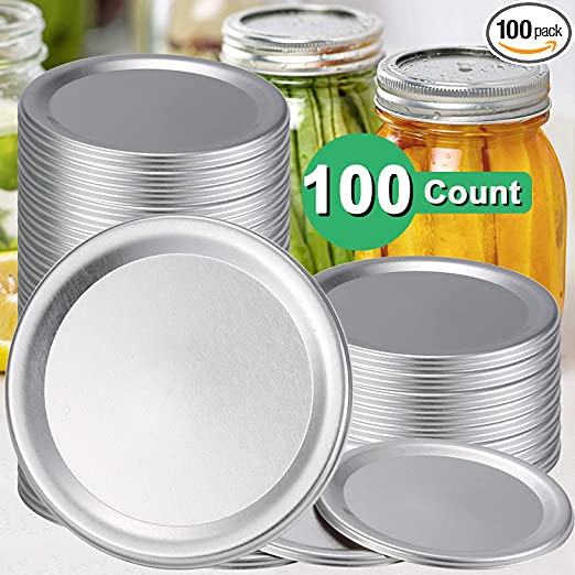 Photo 1 of 100-Count Canning Lids Regular Mouth Canning Jar Flats for Ball, Kerr Jars Ewadoo Split-Type Metal Mason Jar Lid for Canning-Food-Grade Material-100% Fit & Airtight for Small Mouth Jars
