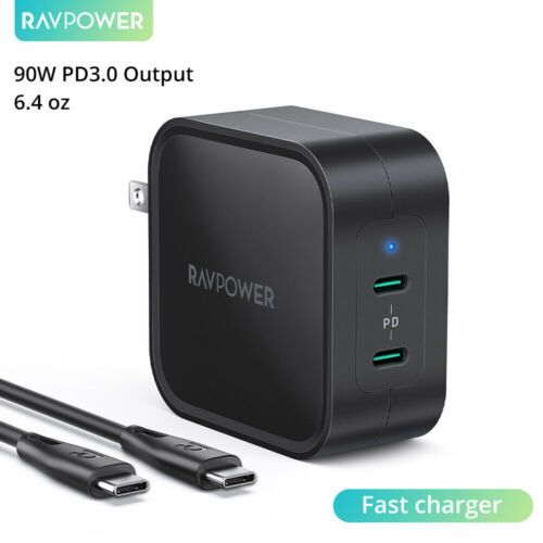 Photo 1 of RAVPower DUAL Type C 90W 2-Port Wall Charger PD 3.0 fast charge pd charger usb