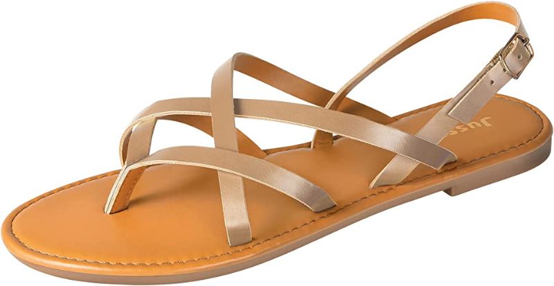 Photo 1 of Flat Sandals for Women Strappy Sandal, Jussy Adjustable Flat Sandals with Buckled Ankle Strap Simple Classic Sandals Ladies Sandals 8.5
