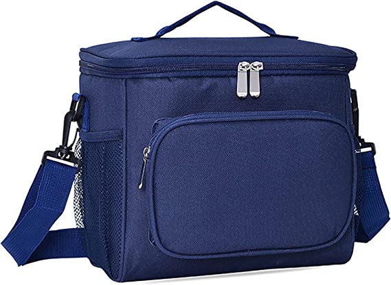 Photo 1 of 10L Blue Thickened Reusable Insulated Lunch Bag With Adjustable Shoulder Strap for Student, Women and Men Travel Picnic and School Lunch Box (Dark blue)
